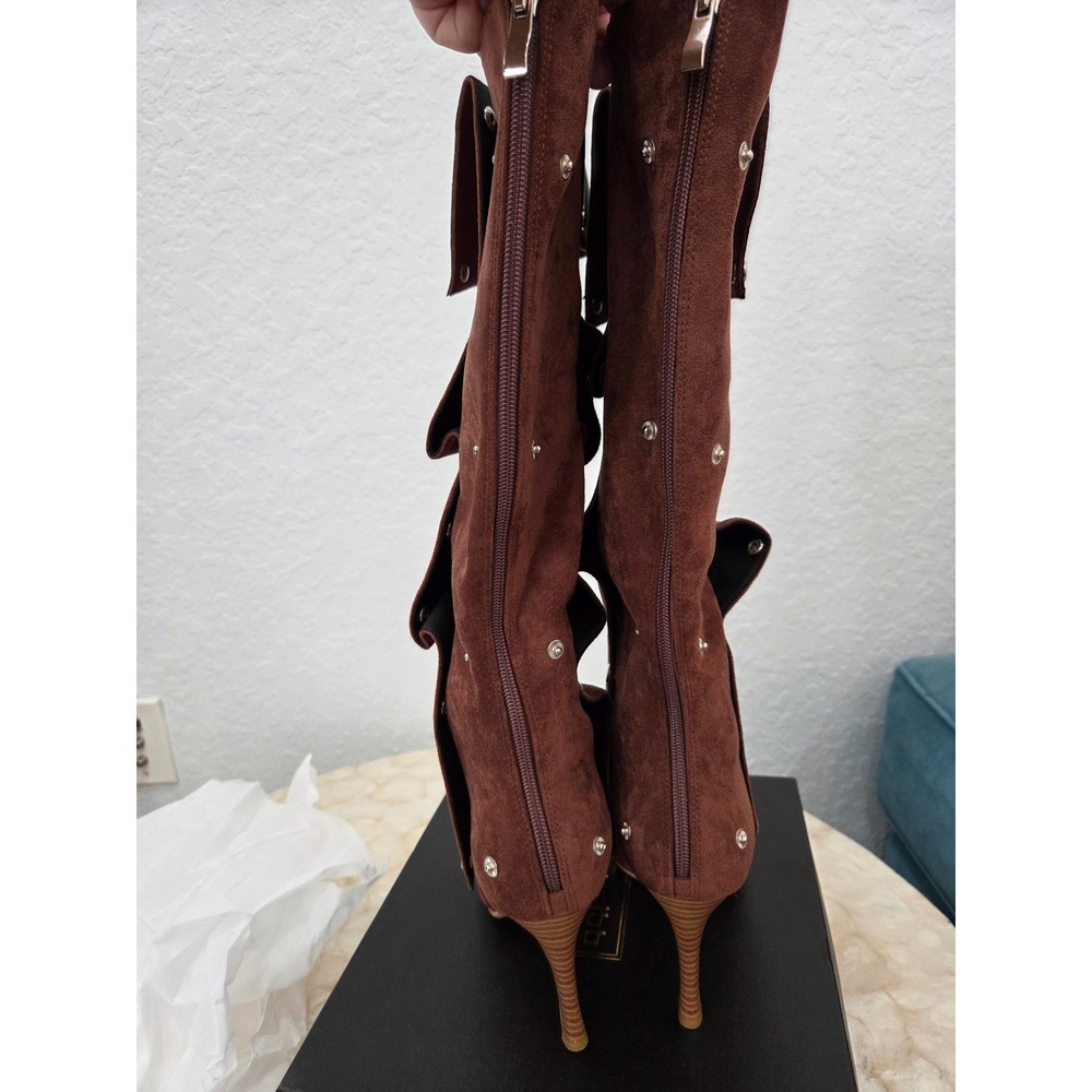 Eusibb Womens Brown Suede Cargo Pocket Stiletto Knee High Boots M927-Z-7 Size 7